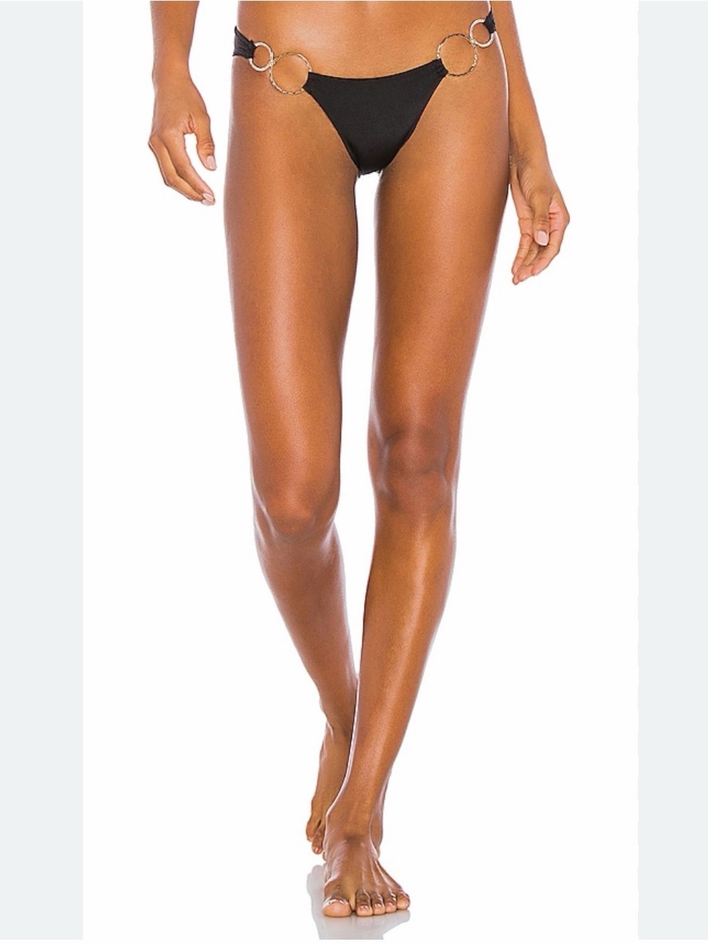 Beach Bunny Black Bikini Bottom with Gold Rings Sz S BEACH BUNNY NADIA